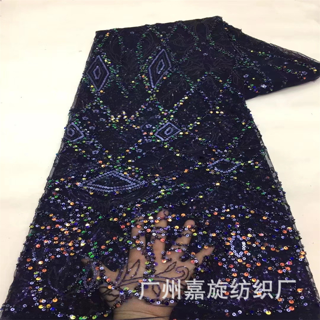 Picture of Colorful Sequin Rhombus Embroidery Fabric African Ethnic Style Mesh Wedding Dress Fashion Dress Embroidered Fabric
