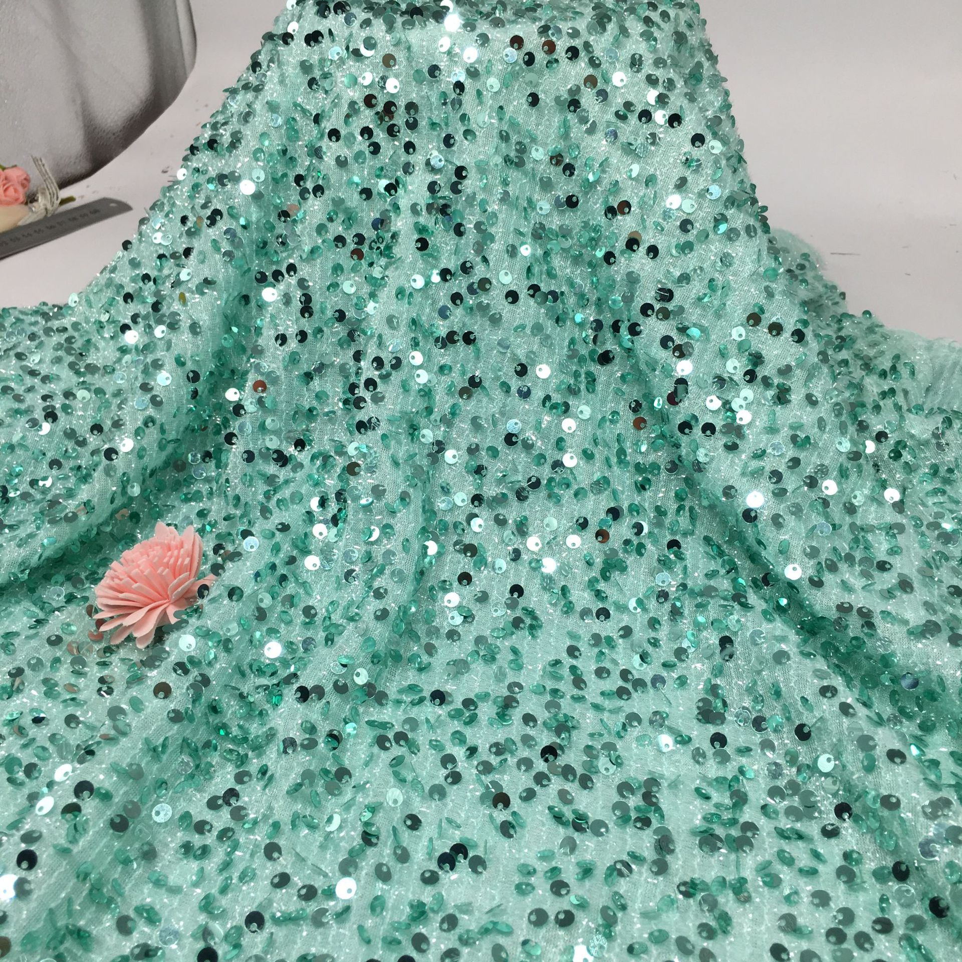 Picture of 5mm centipede yarn sequin embroidered mesh wedding fashion stage clothing cushion tablecloth sequin fabric embroidered sequin cloth