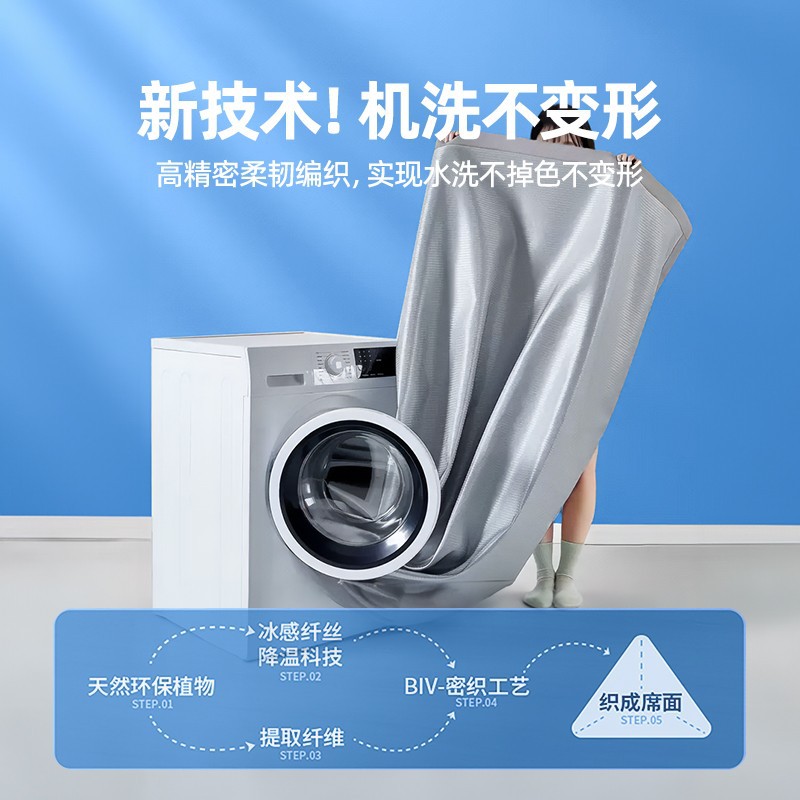 Picture of Class A antibacterial summer ice silk mat three-piece set machine washable folding summer air conditioning ice silk mat bed hat soft mat
