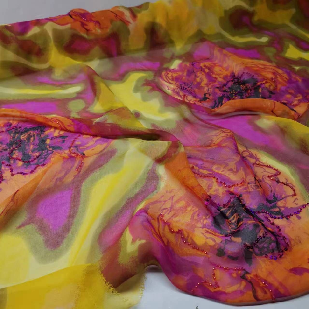 Picture of Off-season Clearance Sequin Embroidered Mulberry Silk Georgette Fabric 8mm Narrow Fashion Silk Fabric