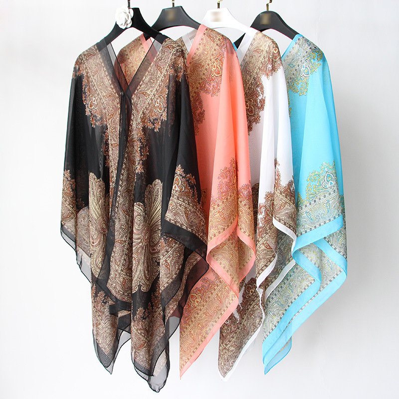 Summer Varied Shawl Silk Scarf Multifunctional Magic Chiffon Sunscreen Shawl Women Seaside Beach Towel Scarf Travel
