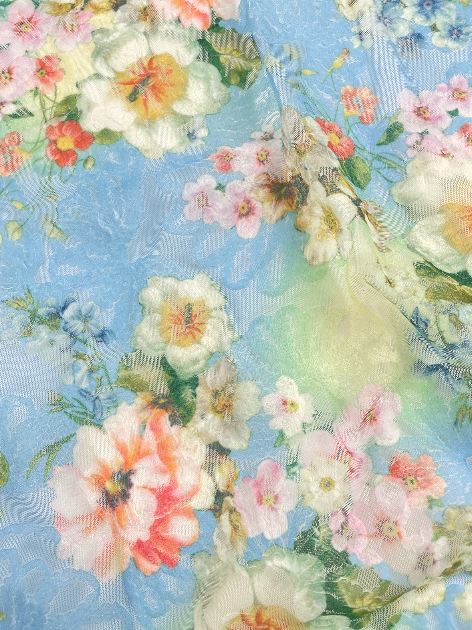 Picture of Super Fairy Micro-stretch Blue Mesh Flower Fabric dress Skirt Fashion Dress Clothing Fabric