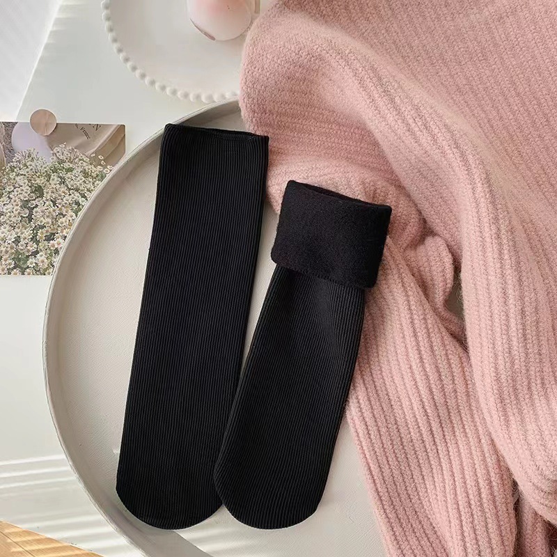 Picture of Socks Women's Autumn and Winter Mid-size Socks Solid Color Cotton Socks fleece-lined Thickened Warm Snow Socks Sleep Socks Floor Socks Zhuji