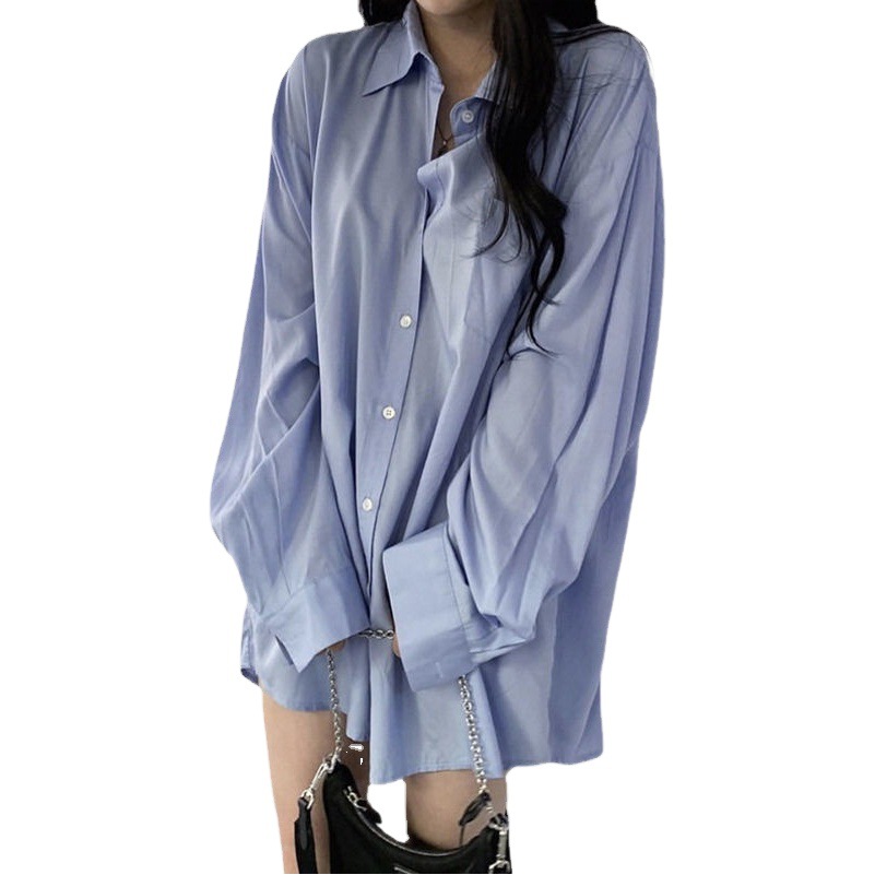 Korean Style chic Sunscreen Shirt Women's Long-sleeved Korean Style bf Style Loose Long Student's All-match Shirt Women's White Shirt Top
