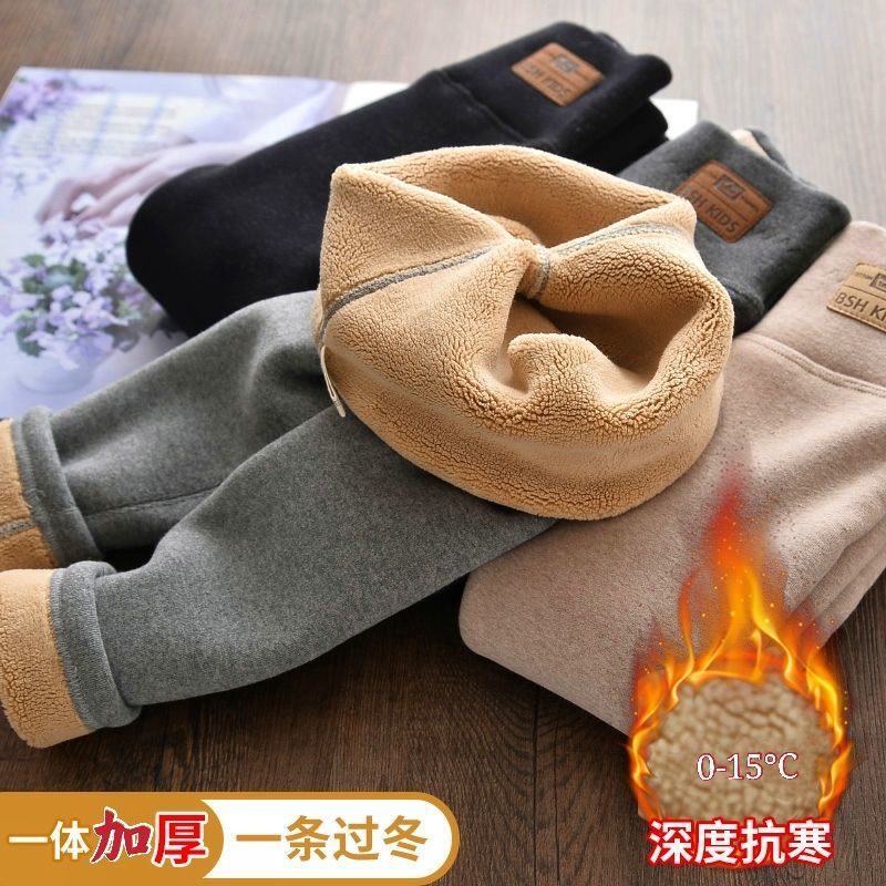 Picture of Girls' Fleece-Lined Leggings Autumn and Winter Outer Wear Girls' Big Kids One-Piece Fleece Baby Thickened Pants Pure Cotton High Waist Warm Pants