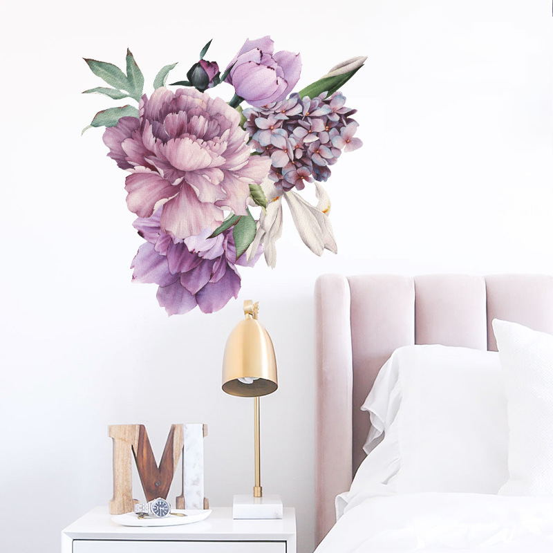 Fan Xi New FX-B110 Bedroom Entrance Bedside Purple Big Peony Flower Wall Beautification Decorative Wall Stickers