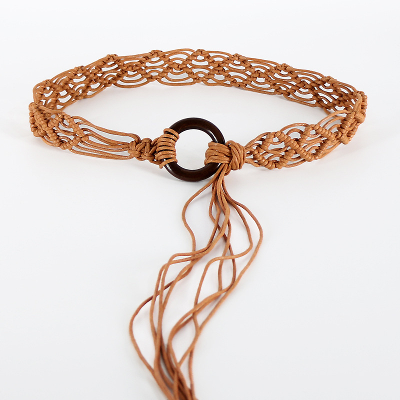 Bohemian Belt Woven Belt Ethnic Style Skirt Jeans Women's Belt Round Wooden Ring Accessory Belt