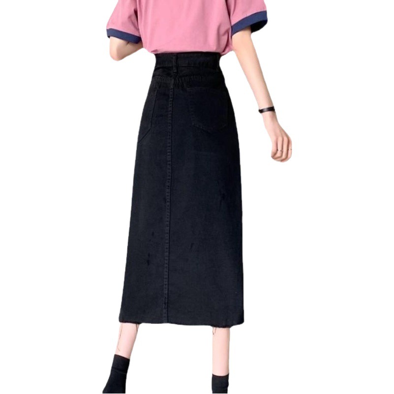 Split Harr Edge Denim Skirt Women's Autumn New Fashion Korean Style High Waist Slimming All-match Mid-length Skirt Trendy