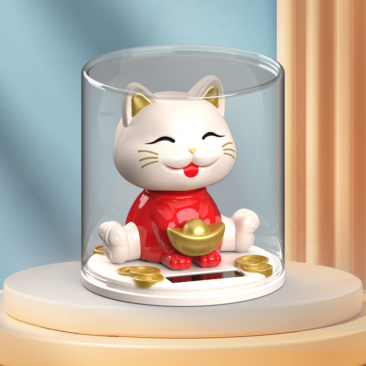 Picture of Solar big head white cat nods lucky cat creative shop opens craft gifts car ornaments cashier