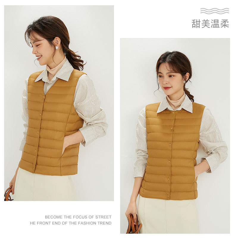 Picture of Cross-Border Tiktok New Women's Collarless down Liner Vest V Neck Lightweight Warm Jacket Vest Vest Round Neck