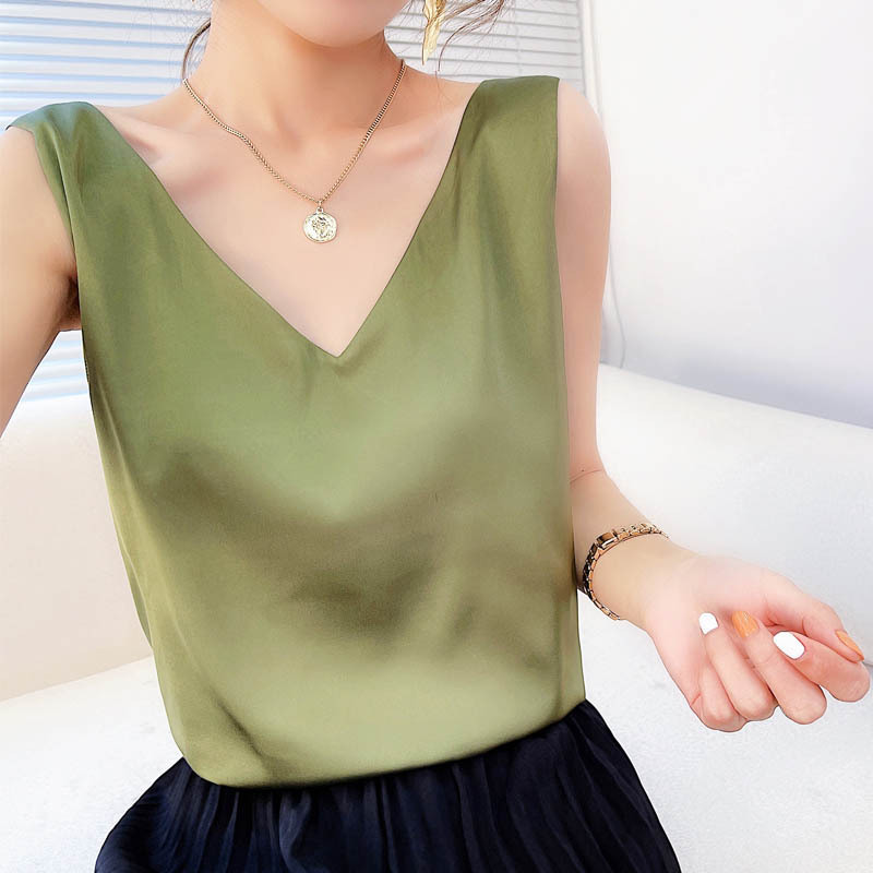Picture of Wholesale 2025 Spring and Summer Camisole for Women, Satin Inner Wear, V-Neck, Plus Size, Loose-Fitting Vest, Versatile for Outerwear