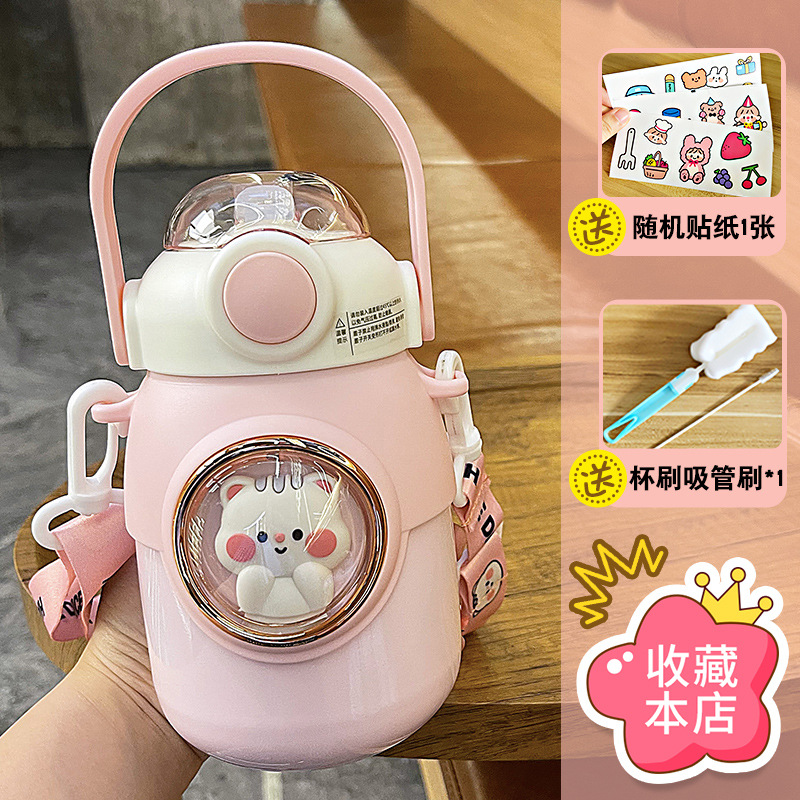 Picture of Large capacity cartoon children's thermos cup 316 stainless steel belly straw cup high color value portable student cup