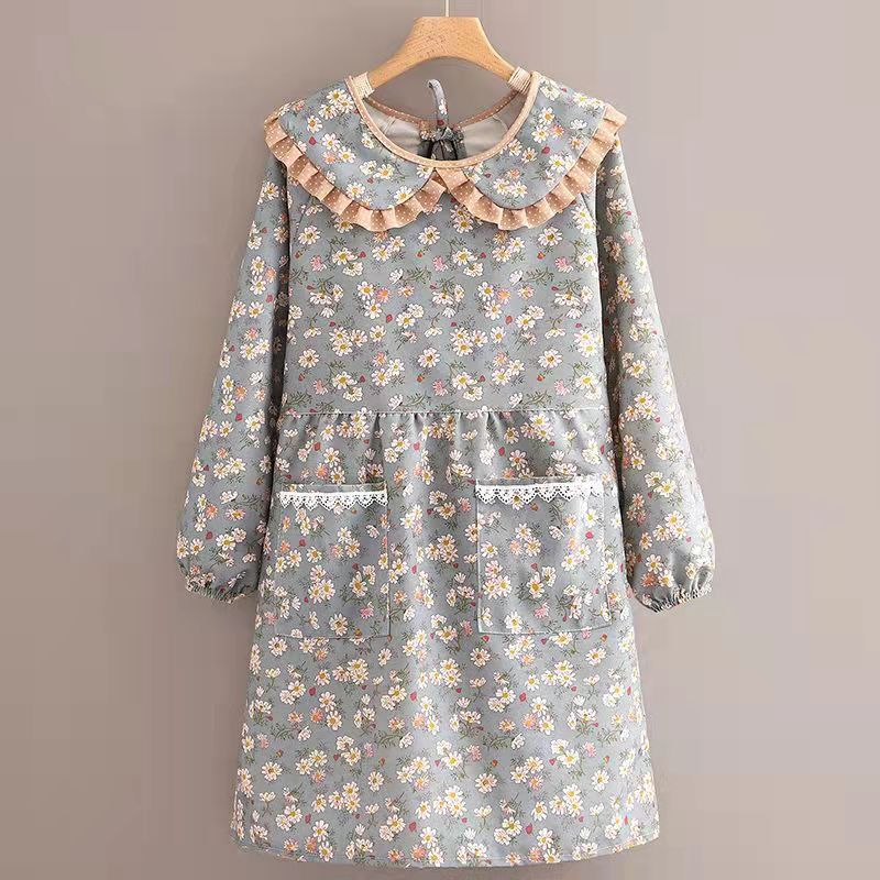 Picture of Long-sleeved Canvas Apron Women's Korean-style Household Kitchen Cooking Overalls Breathable Catering Overalls Anti-fouling Adult Apron