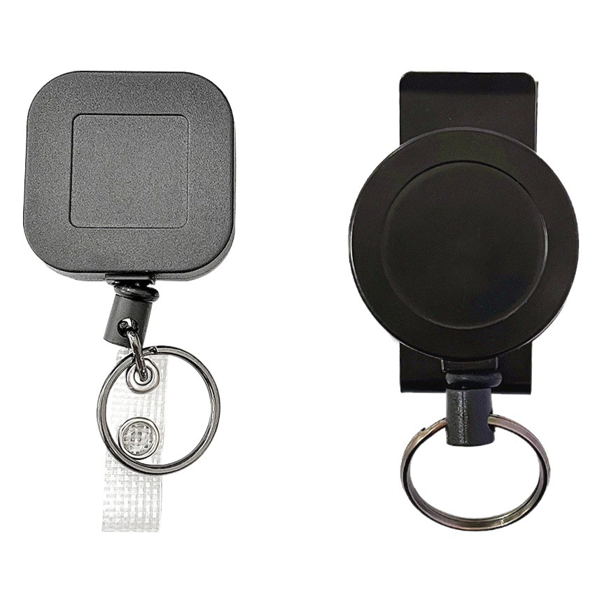 High elastic ABS4CM black square telescopic keychain easy pull-up ID buckle special-shaped carabiner easy pull-up buckle