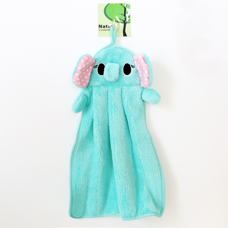 Picture of Korean Style Kitchen Cute Children Cartoon Microfiber Coral Velvet Animal Embroider Hanging Hand Towel Hand Towel