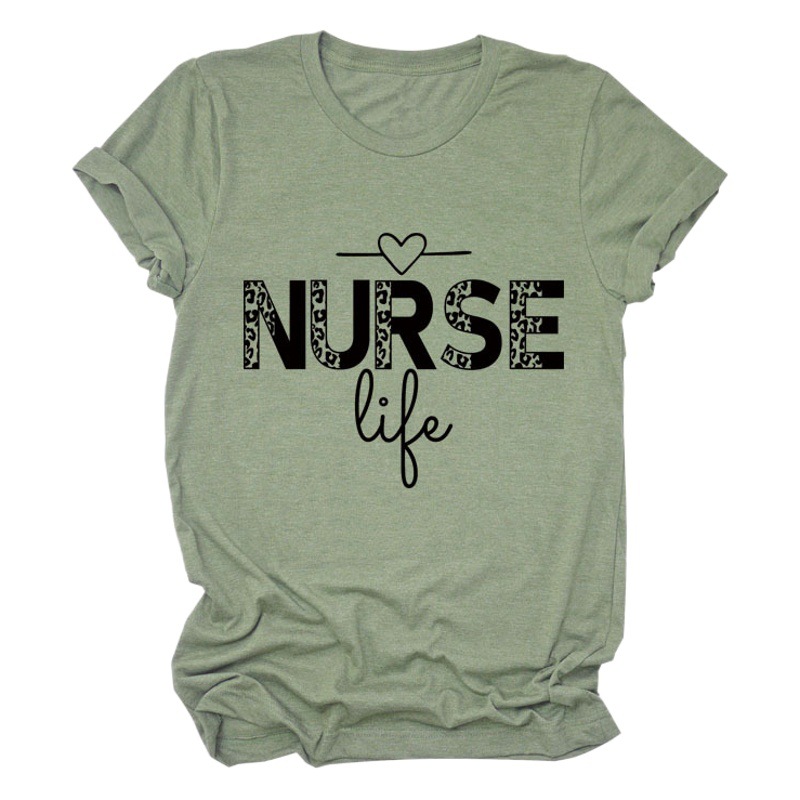 Amazon Independent Station Nurse Life Letter New Round Neck Loose Short-Sleeved Ebay Casual T-Shirt for Women Wholesale