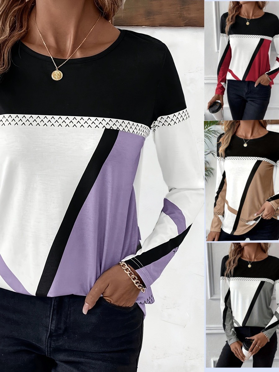 Cross-border Foreign Trade TEMU2024 Spring and Summer New Elegant Leisure Commuter Geometric Print Women's Top T-shirt