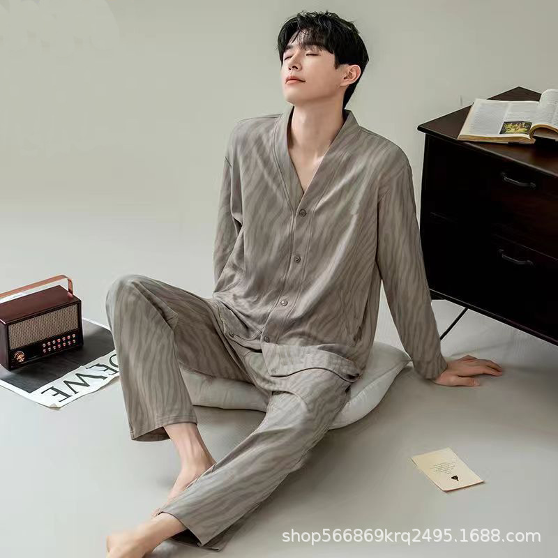 Picture of Pajamas Men's 2024 Spring and Autumn Cotton Long Sleeve Home Clothes Men's Boys Teenagers Thin plus size suit