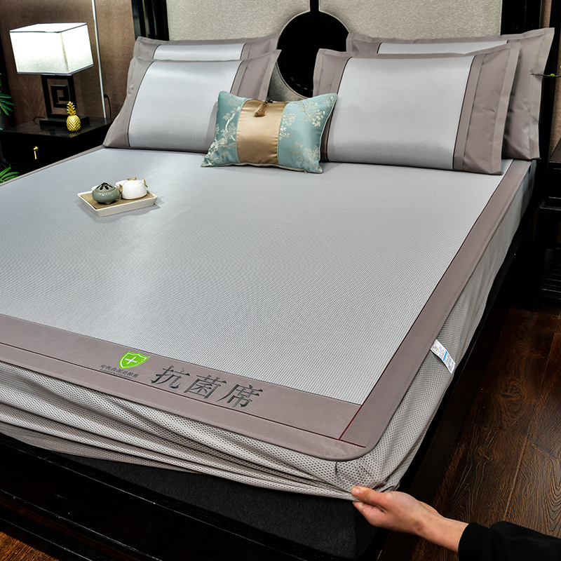 Summer antibacterial latex mat all-inclusive bed hat bed sheet ice silk mat three-piece embroidery folding air conditioning mat