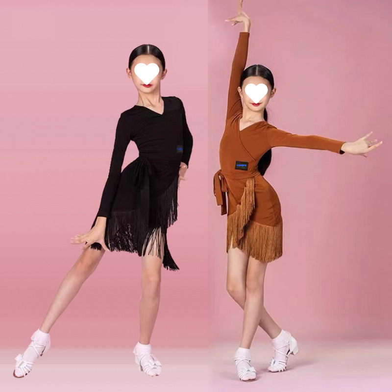 Children's Latin Dance Costume Dance Skirt Girls' Label Dance Practice Dress Children's Latin Dance Dress Tassel Summer New Factory