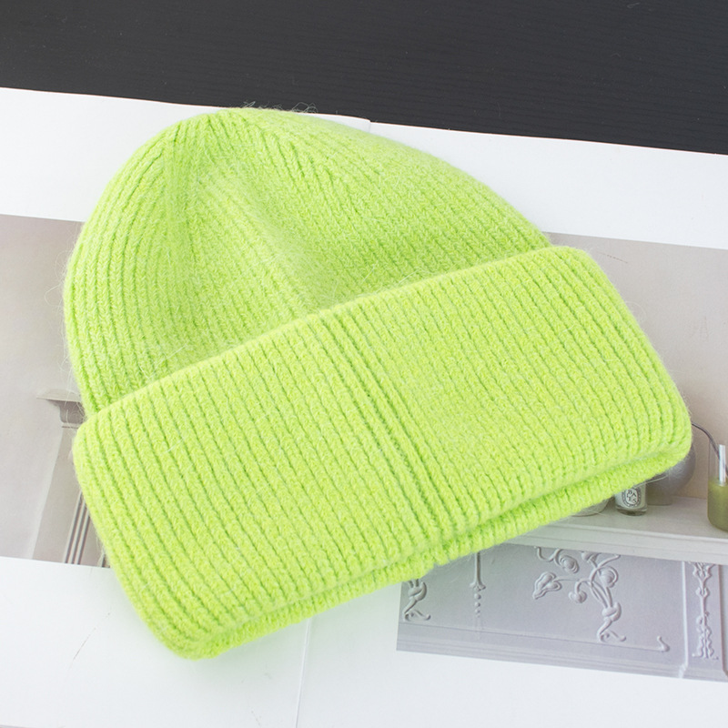 Picture of Korean Winter Knitted Hat with Large Brim for Women, Windproof Pullover Round-Top Adult Rabbit Fur Wool Hat