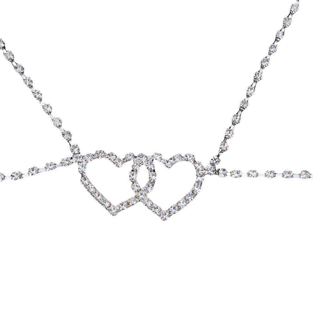 European and American fashion sexy sparkling double heart neck chest chain bikini nightclub diamond body chain