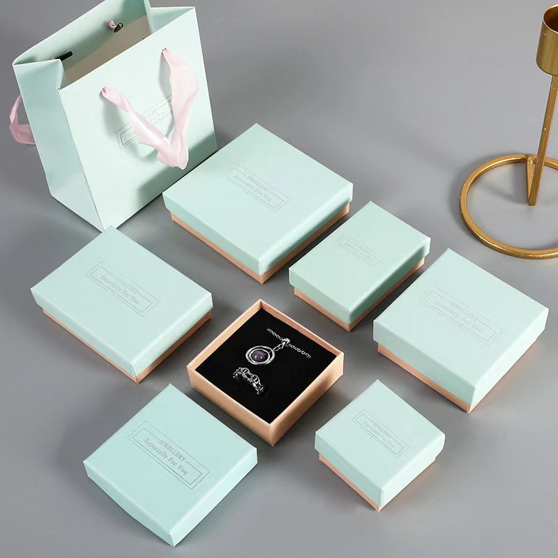 Blue and pink jewelry packaging box heaven and earth cover jewelry storage carton ring earring bracelet necklace gift packaging box