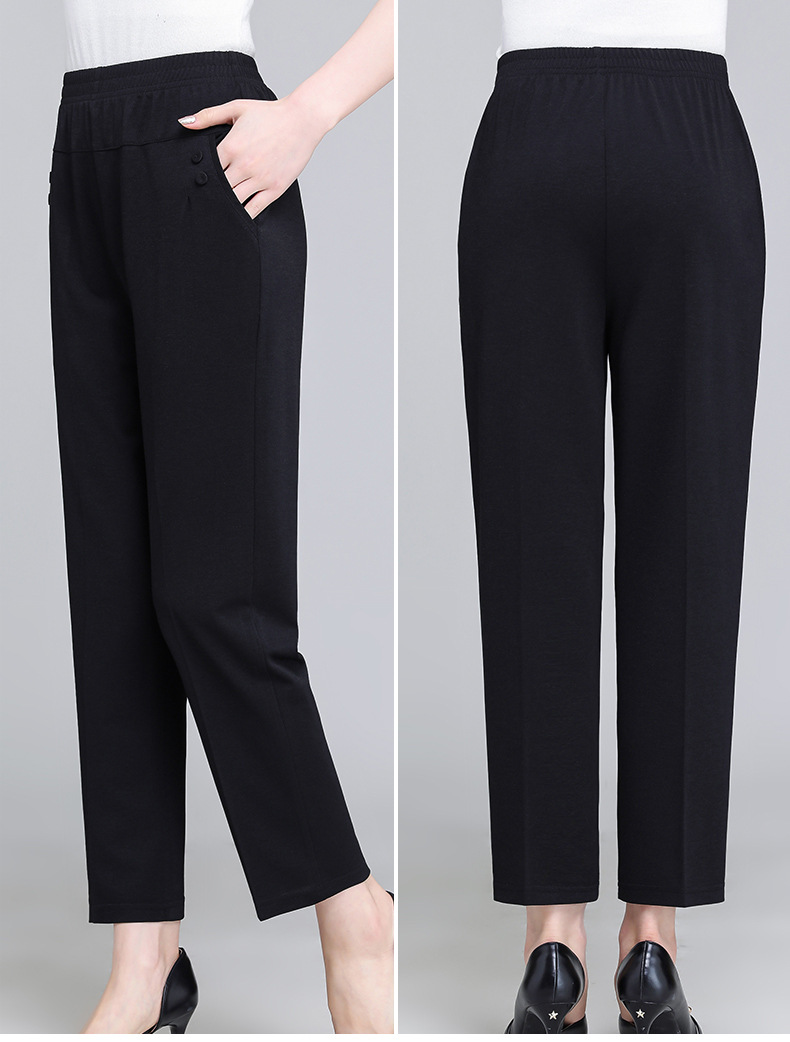 Picture of Middle-aged Summer Thin Elastic Waist Straight Outer Wear Base Long Pants High Waist Mom Pants Casual Pants
