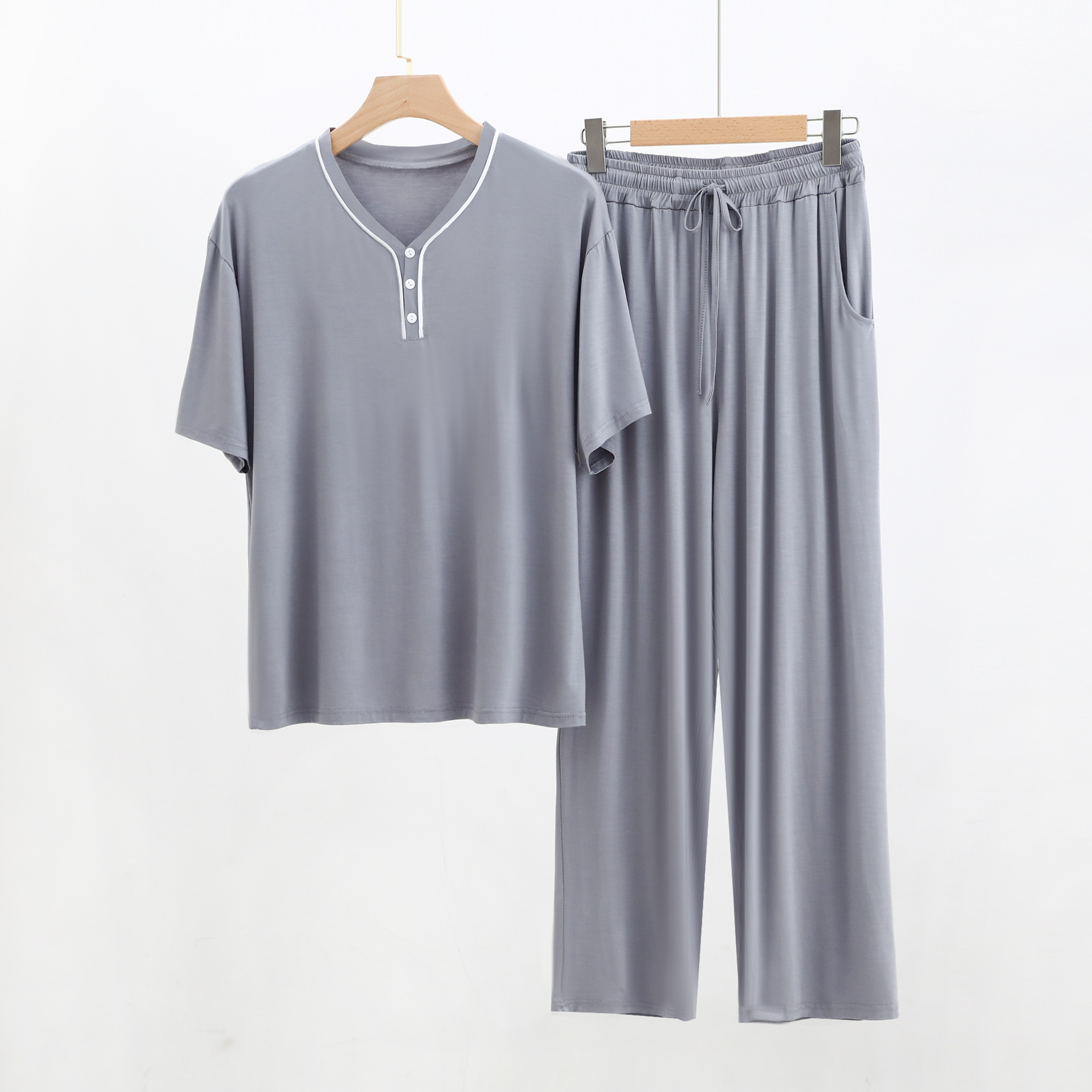 Picture of Modal Encrypted Fabric Men's Half-door Short-sleeved Trousers Casual Suit Henry Pajamas Air Conditioning Home Clothes