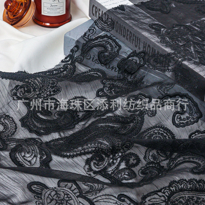 Picture of 2024 New Chinoiserie Monochrome National Style Cashew Flower Embroider Fabric Wedding Dress Clothing Kidsren's Clothing Breathable Fabric