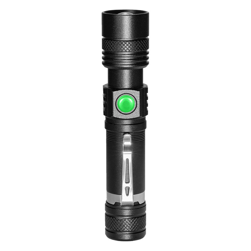 Cross-border new LED strong light long-range flashlight zoom pen clip USB rechargeable outdoor lighting flashlight