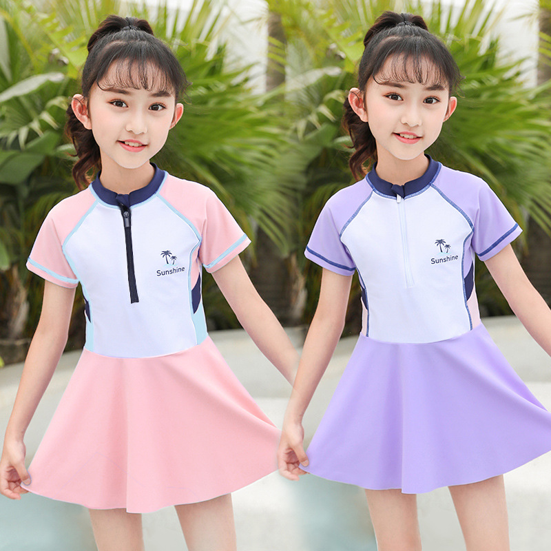 Picture of Children's Swimsuits for Girls Wholesale One-Piece Hot Spring Swimwear for Older Children, Cute and Stylish with Puff Sleeves, Korean Design