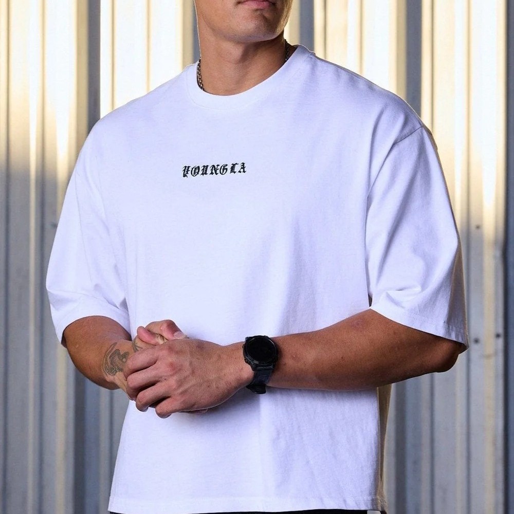 Youngla American New Men's T-Shirt Summer Men's Casual Loose Trendy Brand Printed Cotton Short-Sleeved Sports T-Shirt