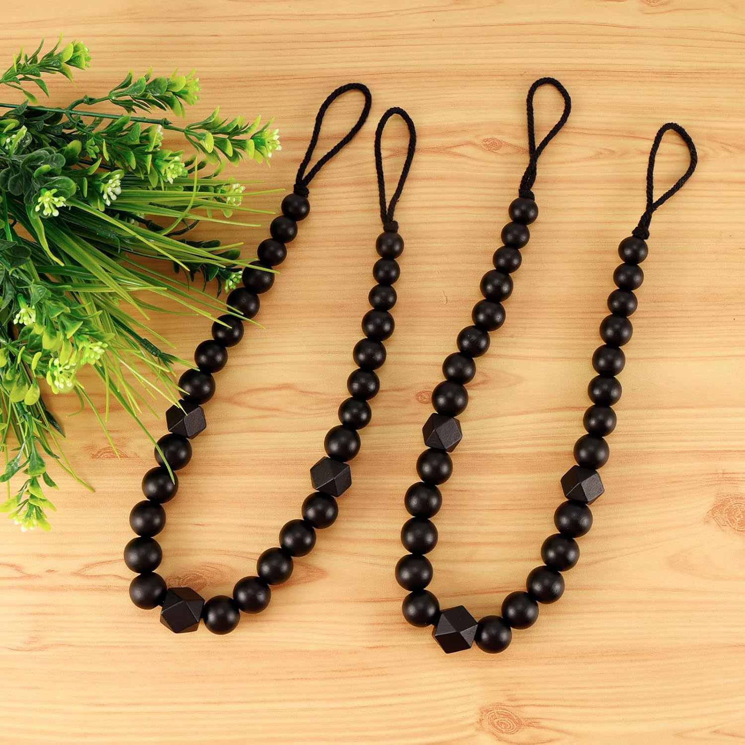 Curtain Strap Cross-border European and American Wooden Beads Curtain Strap Rope Pastoral Style Cotton Rope Beaded Home Decoration Curtain Buckle