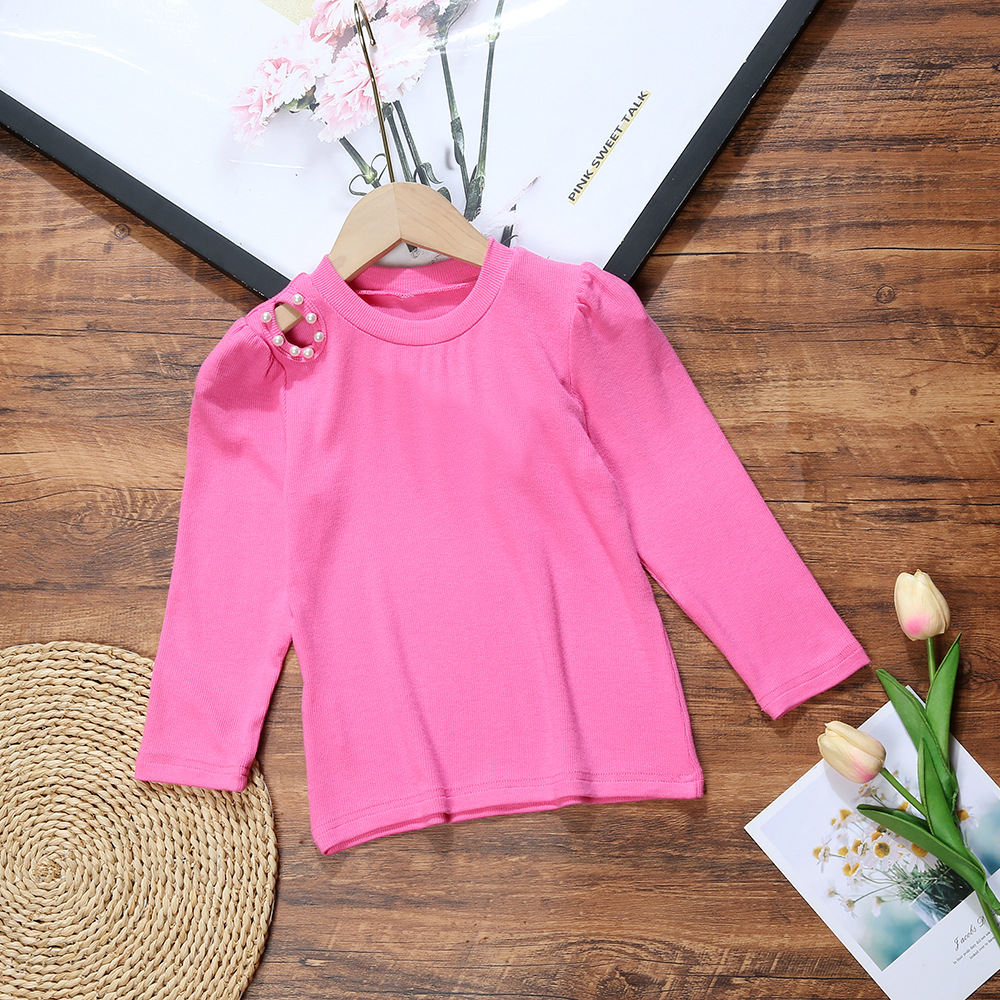 Girls' Solid Color Base Layer Shirt, New Autumn and Winter Long-Sleeve Shirt, Inner Layer Base Shirt, Long-Sleeve T-Shirt, Soft Cotton, Casual and Versatile
