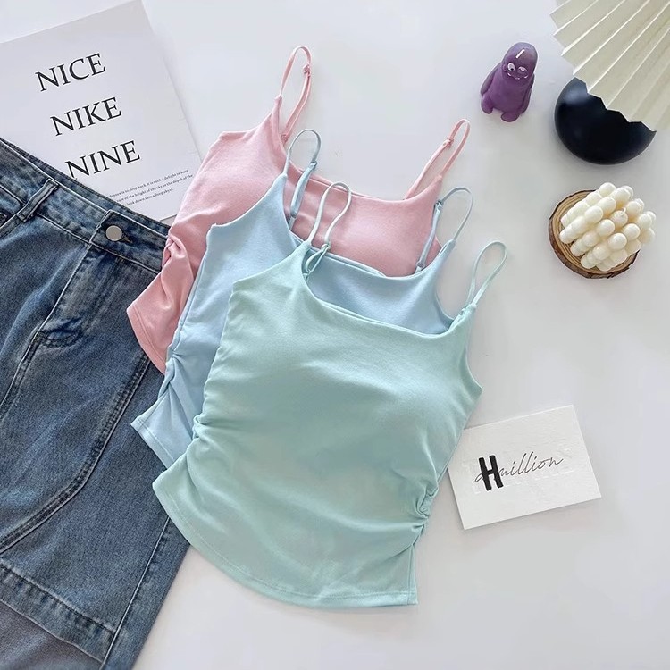 Picture of Pure Lust Style Sweet and Spicy Design Pleated Camisole for Women with Breast Pads, One-Cup Inner Wear and Outer Wear Beautiful Back Top for Women