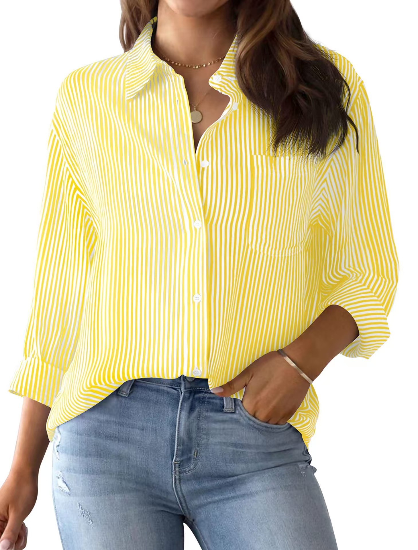 Picture of 2024 Amazon Foreign Trade Cross-border Autumn New Printed Striped Cardigan Top Casual Fashion Long Sleeve Shirt for Women