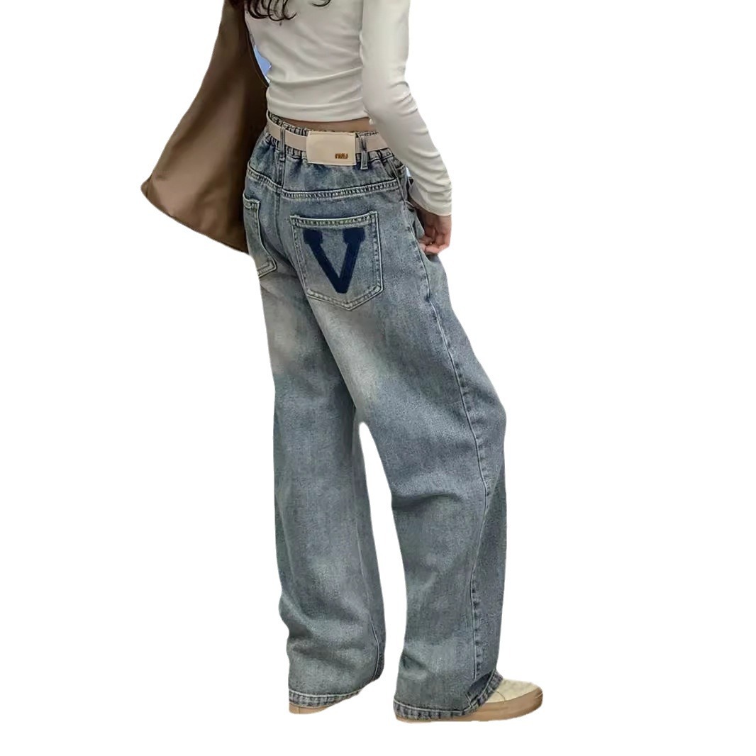 Picture of Girls' Wide Leg Pants Spring and Autumn 2024 New Autumn Children's Straight Casual Pants Big Children's Trendy Drawdown Jeans