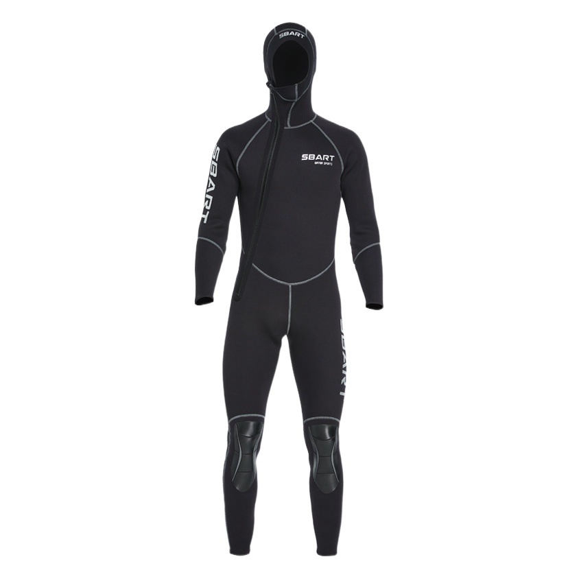 7MM diving suit men and women thick fleece-lined warm front zipper neutral fishing and hunting suit hooded diving suit wholesale men