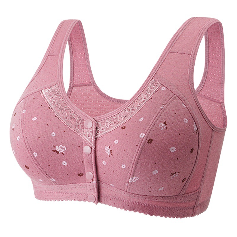 Non-rimless Bra Large Size Vest Comfortable Underwear Middle-aged and Elderly Women's Lace Bra Ultra-thin Mother Front Opening Buckle