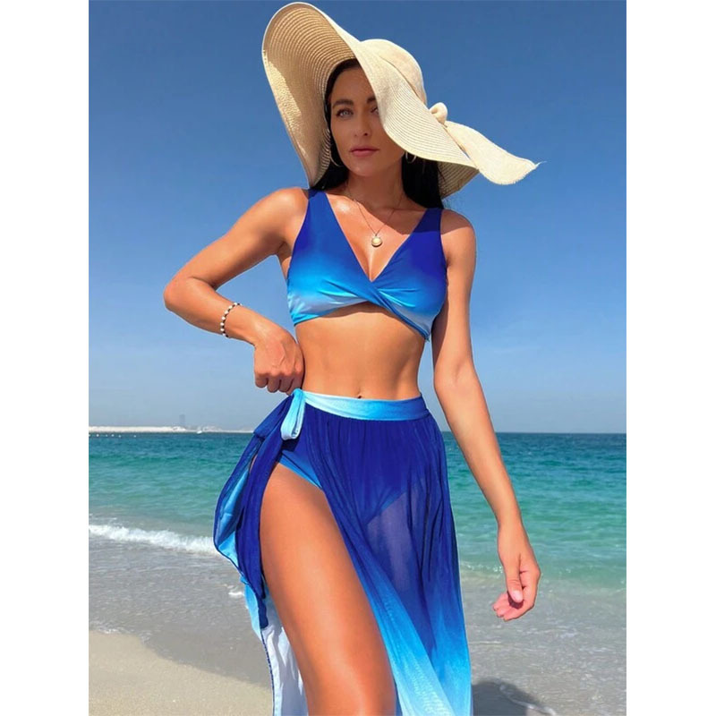 Cross-border foreign trade European and American style hot girl split swimsuit bikini three-piece sexy beach vacation leisure swimsuit