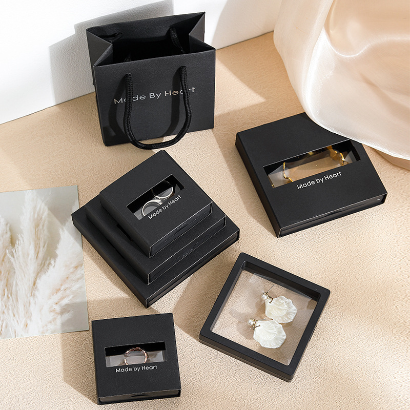 Picture of in stock wholesale envelope suspension box black cardboard anti-oxidation display drawer jewelry box pe film jewelry storage box