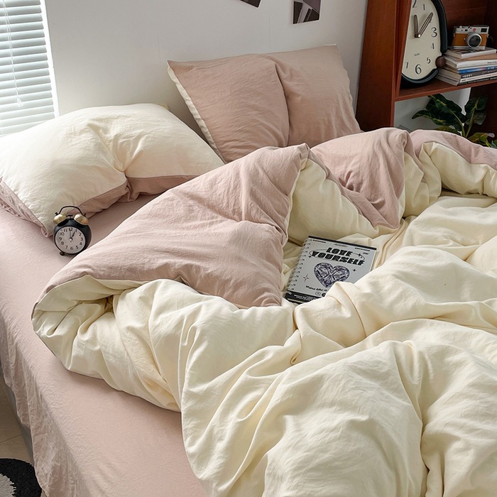 Ins Style New Class A Washed Cotton Sanding Four-piece Bed Sheet Quilt Cover Dormitory Three-piece Bed Cover Bedding