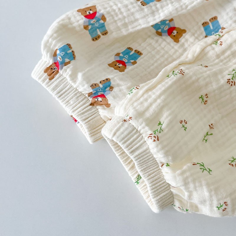 Picture of 2024 Children's Air-Conditioned Home Clothes Double-Layer Cotton Yarn Pajamas for Boys and Girls Pure Cotton Spring and Summer Thin Nefty Long-Sleeved suit