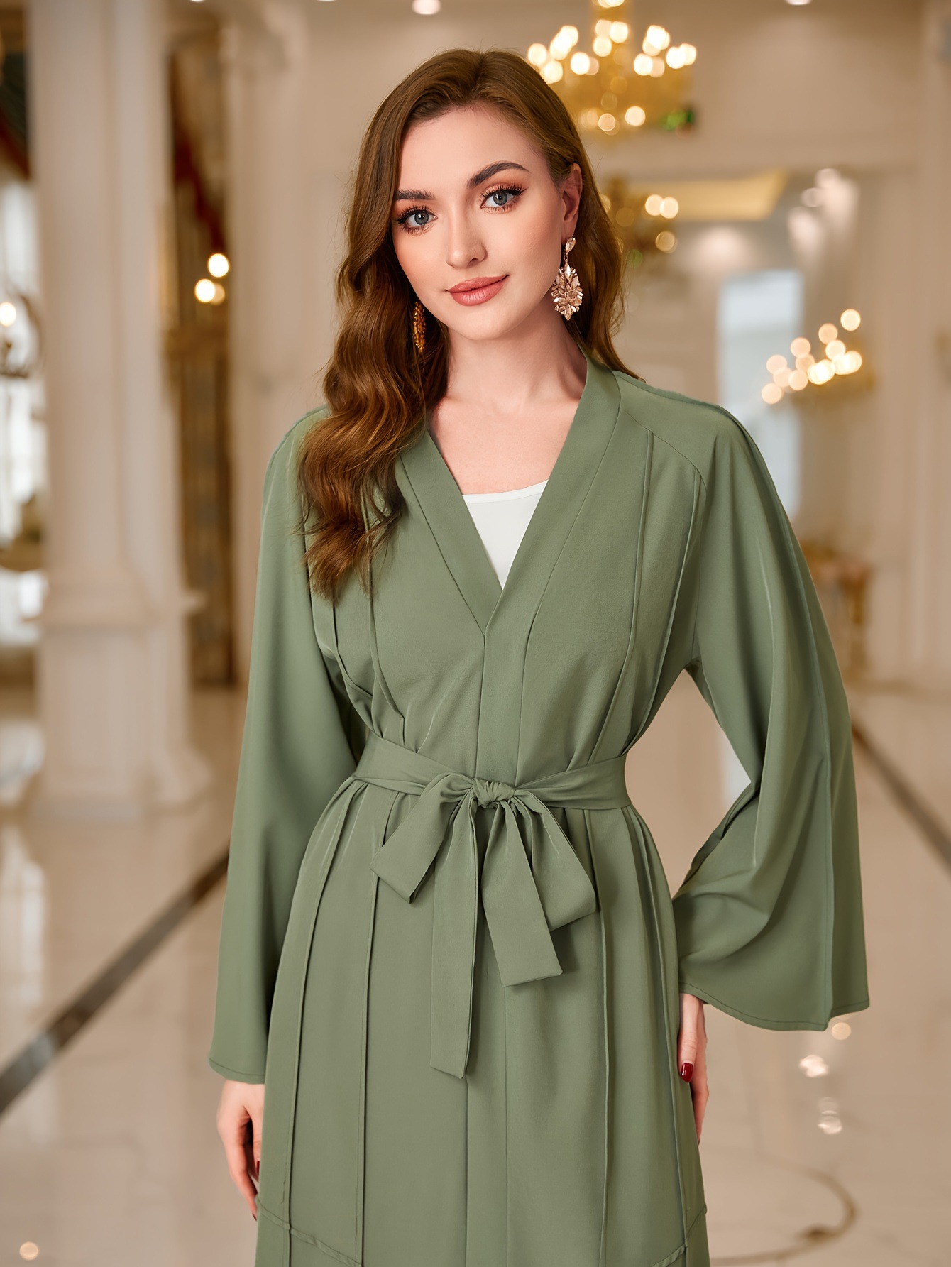 Picture of Middle East Muslim Women Cardigan Women Robe Abaya Solid Color Waist Tight Robe Women MSL98