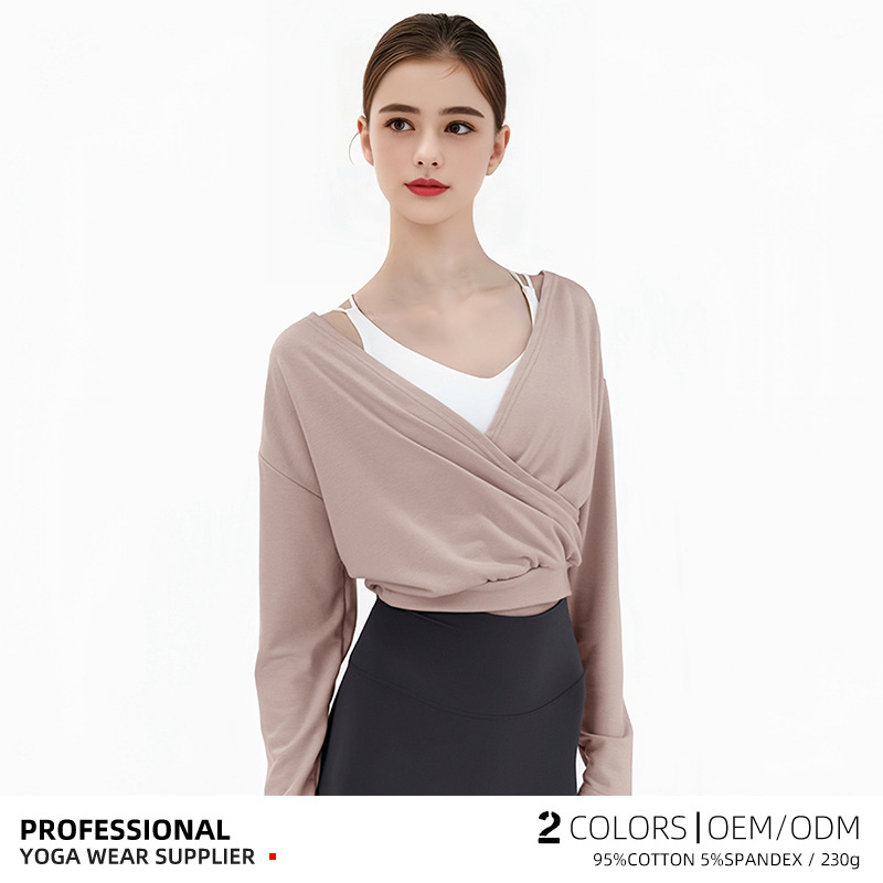 Spring and Autum New Yoga Clothing Tops Women's Long-Sleeved Loose V-Neck Blouse Cross Dance Fitness Sports T-Shirt