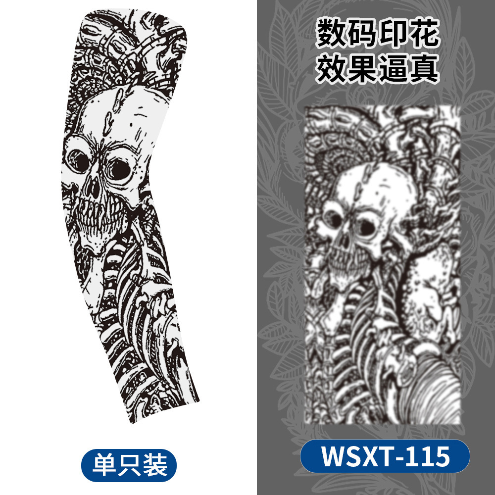 Picture of Summer Riding Sunscreen Tattoo Sleeve Simulation Tattoo Quick-drying Arm Protector Outdoor Sports Sunshade Breathable High Elastic Ice Sleeve