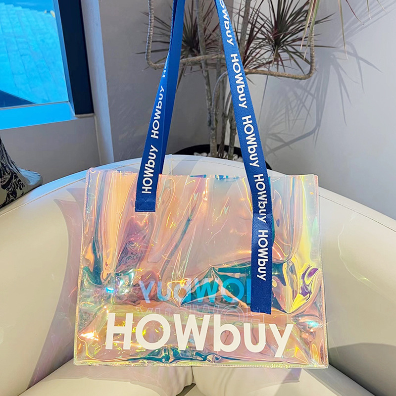 Picture of pvc Laser Bag Internet Celebrity Plastic Handbag Transparent Hand Gift Bag Colorful Jelly Bag Spot Printable logo