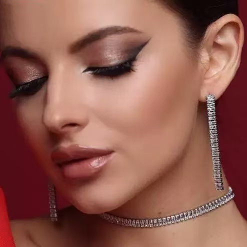 Cross-border European and American zirconia women's necklace earrings fashion and versatility temperament elegant jewelry set wedding banquet accessories