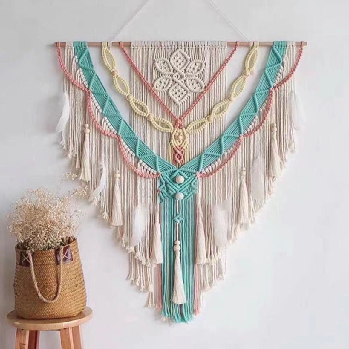 Picture of Ins Woven Large Tapestry TV Bedside Sofa Background Decoration Handmade Hallway Covering Wall Decoration Wall Hanging